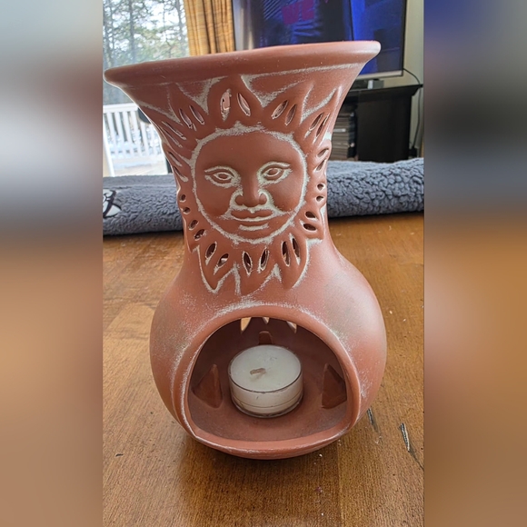 Vintage Party Lite Terracotta Sun Face Chiminea Tealight Holder with Metal Stand - Picture 7 of 10